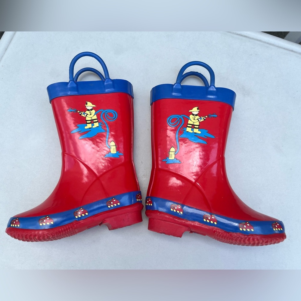 Rubber rain firefighter boots size 5 kids boys